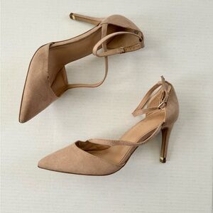 Nude Beige Pointed Toe Heels with buckle strap